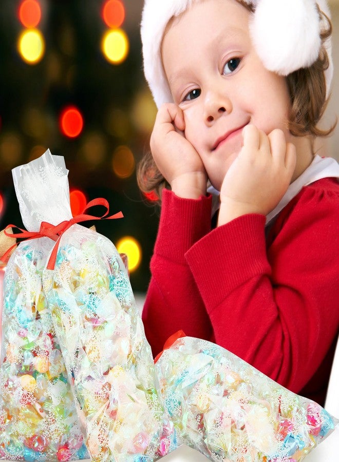 Cholemy أكياس هدايا من السيلوفان من Cholemy، 500 قطعة، أكياس على شكل ندفة ثلجية مع شريط، هدايا العيد للحلوى والبسكويت والحلويات وتغليف الهدايا ولوازم حفلات الشتاء، 11 × 5 بوصة (شفافة) - Image 5